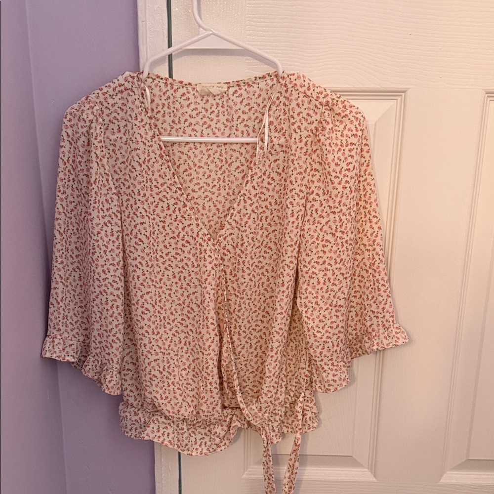 Sienna Sky Pink Floral Tie-Front Blouse